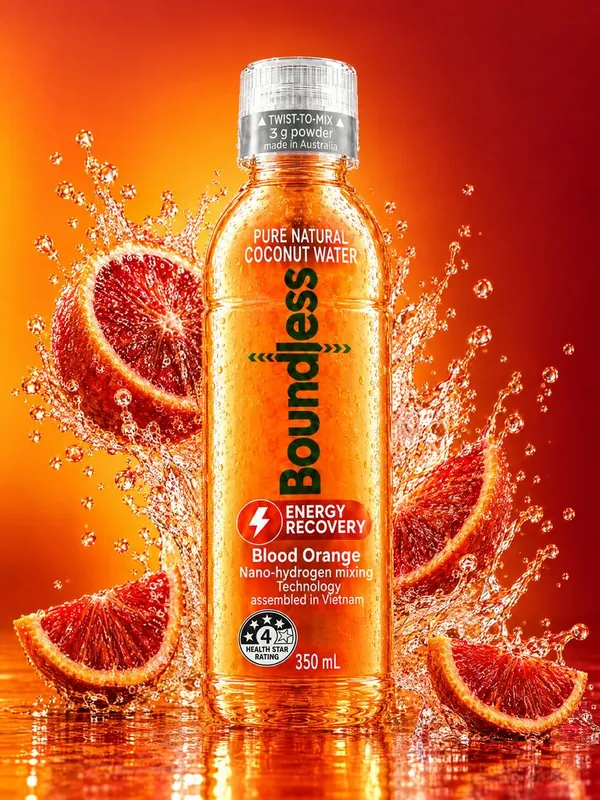 Boundless Energy Recovery functional coconut water, blood orange, 350 mL twist-to-mix bottle